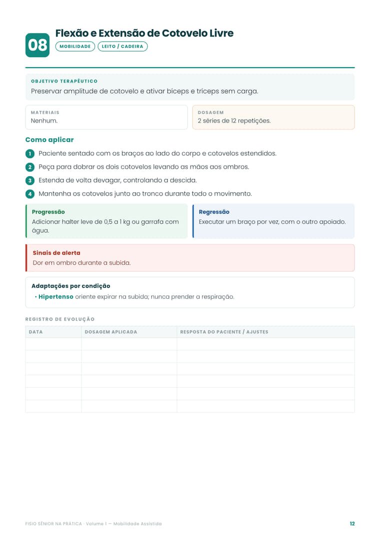 Ficha de atividade: Flexão e Extensão de Cotovelo Livre, do Volume 1